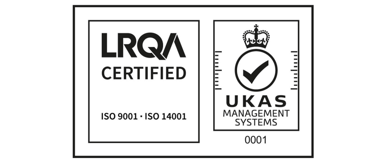 Lloyd's Register Quality Assurance ISO 9001 and ISO 14001 certification logo for Roger-GPS